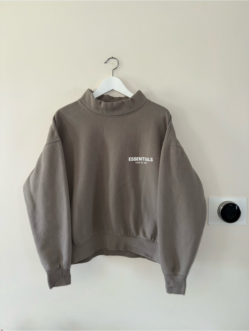 ESSENTIALS Mens Taupe Mock Neck Sweatshirt